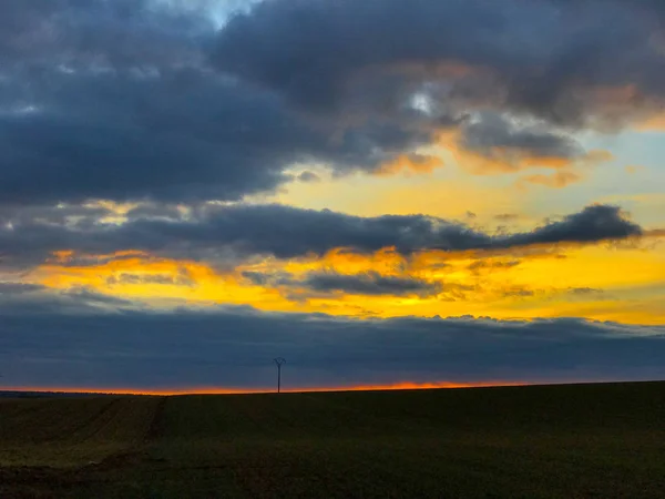 Por Sol Com Céu Laranja Alberca Salamanca Espanha — Fotografia de Stock