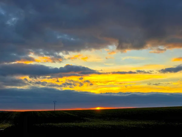 Puesta Sol Con Cielo Naranja Alberca Salamanca España — Foto de Stock