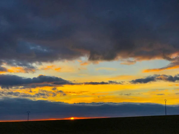 Puesta Sol Con Cielo Naranja Alberca Salamanca España —  Fotos de Stock