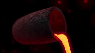 Sırtında yanan parçacıklar olan sıvı metalin gösterimi. Farklı açılardan çekimler