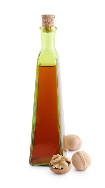 Walnut Oil Bottle Nuts Nearby — Stock Photo, Image