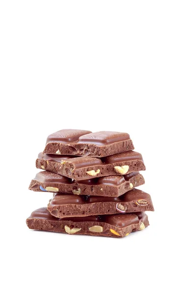 Chocolate Pieces Isolated White Background — Stock Photo, Image
