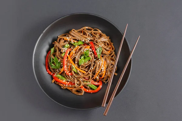 Traditional Japanese Noodles Vegetables Plate Table Stock Photo