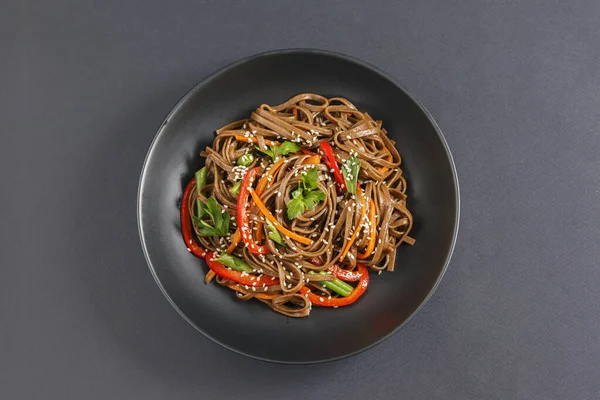 Traditional Japanese Noodles Vegetables Plate Table Stock Image