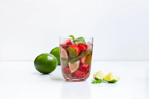 Drink Lime Mint Strawberry Glass Table Royalty Free Stock Photos