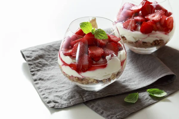 Strawberry Cheesecakes Glass Table Royalty Free Stock Images