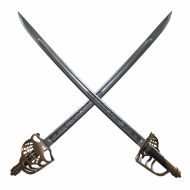 Pirate Marine Cutlass with Brass Hilt and Engraved Blade clipart