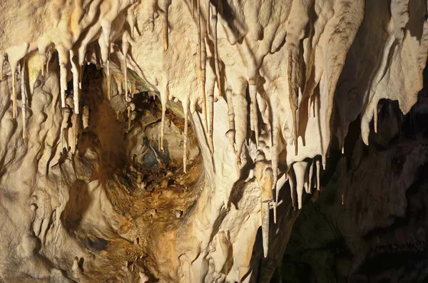 Stalactites Limestone Cave Sloup Sosuvka Caves Moravian Karst Sloup Town — Zdjęcie stockowe
