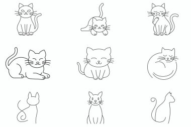 cute cat icons. editable stroke, simple outline style for veterinary clinic, pet shop, or website, cat symbols for branding and ui design
