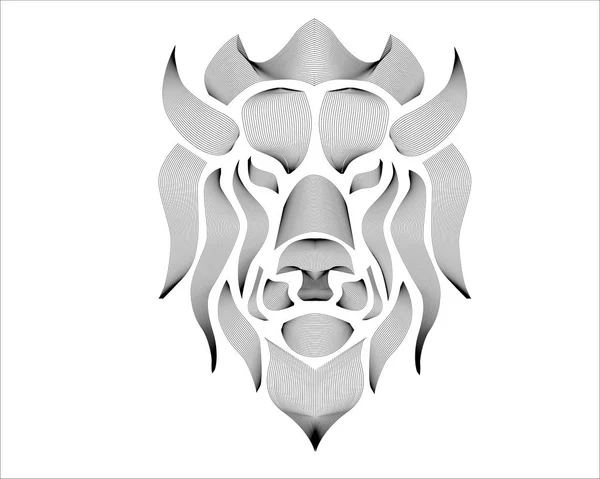 Linear stylized lion. Black and white graphic. Vector illustration can be used as design for tattoo, t-shirt, bag, poster, postcard — Stock Vector