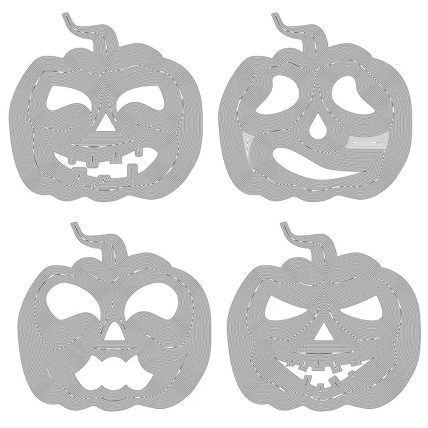 Citrouille d'Halloween avec diverses expressions, lignes de silhouette, illustration vectorielle — Image vectorielle