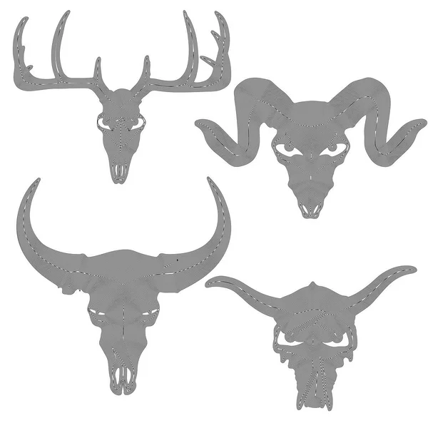 Set di silhouette del teschio animale in linee nere su sfondo bianco, illustrazione vettoriale, ep 10 — Vettoriale Stock