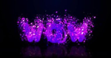 wow metin, kabarık harfler, parçaların bir patlama animasyon, leylak yumuşak harfler, 4k