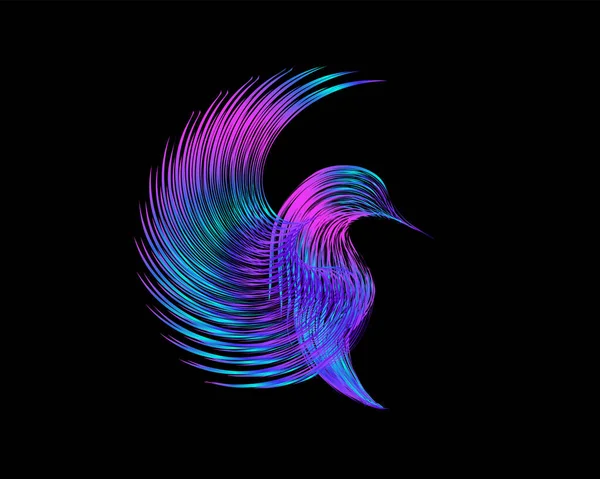 Färgad, ljus fågel på en svart bakgrund, abstraktion med linjer, vektor illustration, 4k — Stock vektor