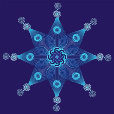 Siyah arka plan üzerine geometrik çiçek, renk geometrisi, stilize çiçek, vektör illüstrasyon