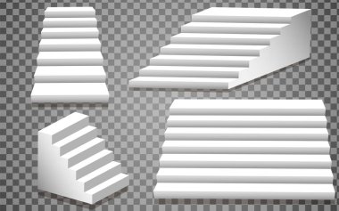 Beyaz merdivenler. Merdiven basamakları mimari öğesi, izole merdiven, 3D merdiven. Vektör illüstrasyonu, eps 10