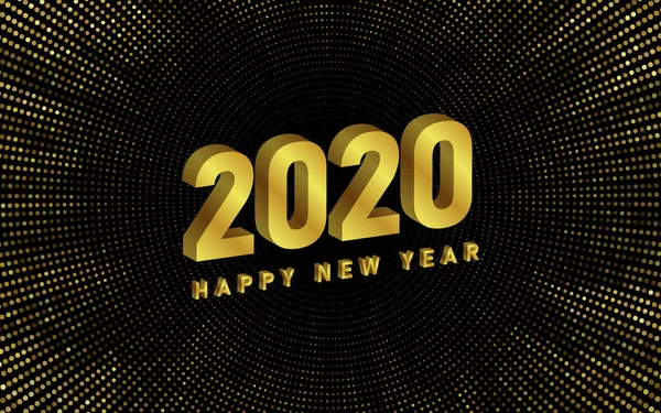 Buon anno 2020. Numeri dorati su fondo nero, strutturati con brillantini scintillanti. Illustrazione delle vacanze vettoriali. punti 10 — Vettoriale Stock