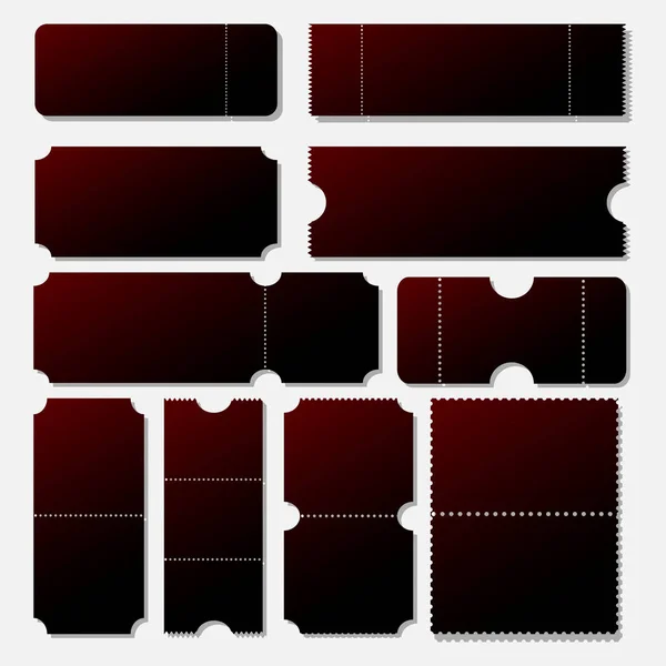 Modèle de billet vierge. Billets de concert du festival, présentation de la carte de coupon en papier rouge et cinéma admettre une feuille. Evénement, théâtre ou billets de loterie symboles vectoriels isolés maquette. SPE 10 — Image vectorielle