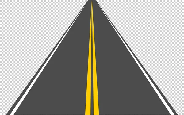 Un camino de asfalto que conduce a la distancia con una franja divisoria sobre un fondo transparente. EPS 10 — Archivo Imágenes Vectoriales