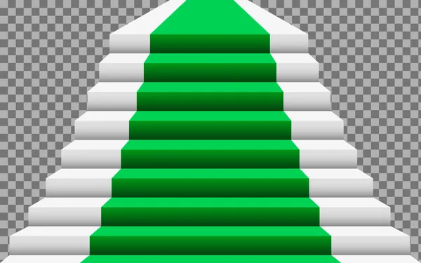 Escalera de piedra realista con alfombra verde. Estilo lujoso. Ilustración vectorial. EPS 10 — Vector de stock