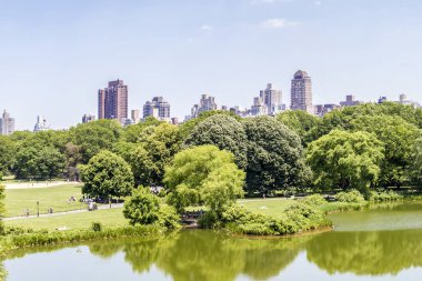 İnsanlar güneşli bir günün tadını Central Park'ta, New York City