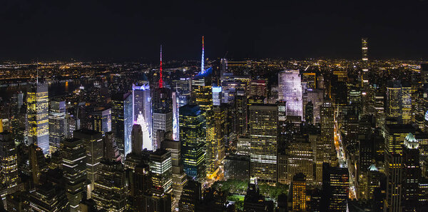 Aerial view of North Manhattan at night