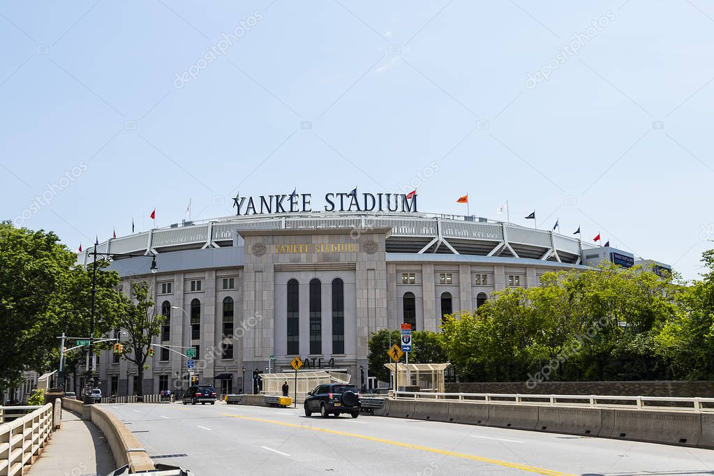 Outside view of Yankee Stadium in Bronx, seen from the Macombs Dam Bridge