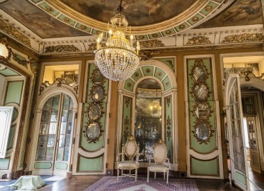 Ambassador's room Inside of rich decorated Queluz Royal Palace. Formerly used as the Summer residence by the Portuguese royal family.  clipart