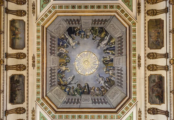 Detail Chandelier Ceiling Rich Decorated Queluz Royal Palace Formerly Used — Stock Photo, Image