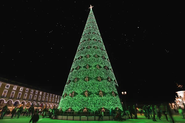 Christmas Tree Commerce Square Night Lisbon Portugal — Stock Photo, Image