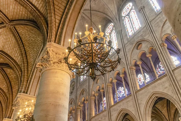 París Francia Marzo 2018 Detalle Lámpara Araña Notre Dame París — Foto de Stock