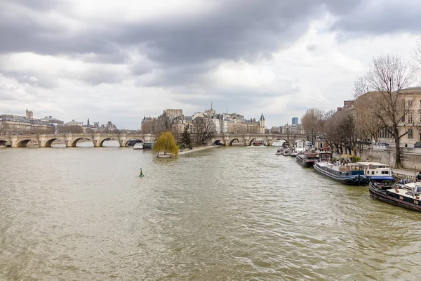 Utsikt Över Floden Seine Och Pilen Cite Paris Molnig Vinterdag — Stockfoto