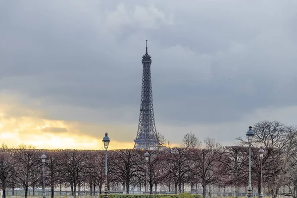 Vista Paisagem Inverno Dos Jardins Das Tulherias Pôr Sol Com — Fotografia de Stock