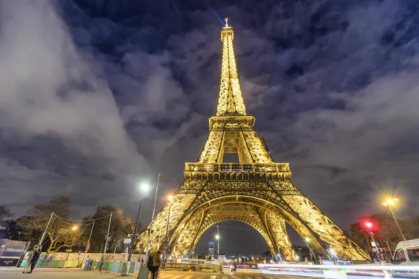 Paris Fransa Mart 2018 Görünüm Eyfel Kulesi Gece Trocadero Köprüsü — Stok fotoğraf