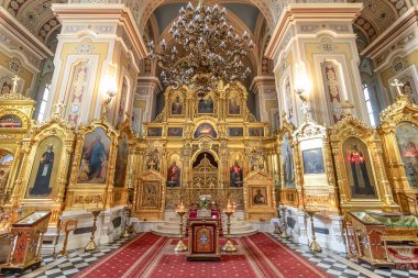 Varşova, Polonya 31 Mayıs 2018: İç kutsal The Metropolitan Cathedral ve eşit için Havariler Mecdelli Meryem, bugünkü alanında yerleşme Ruslar büyüyen bir topluluk ihtiyaçlarına hizmet Lehçe Ortodoks Katedrali