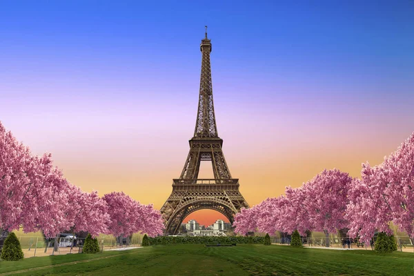 Eiffel Tower Camps Mars Sunset — Stock Photo, Image