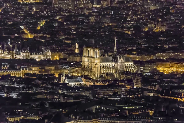 Luftaufnahme Der Kathedrale Notre Dame Paris Bei Nacht — Stockfoto