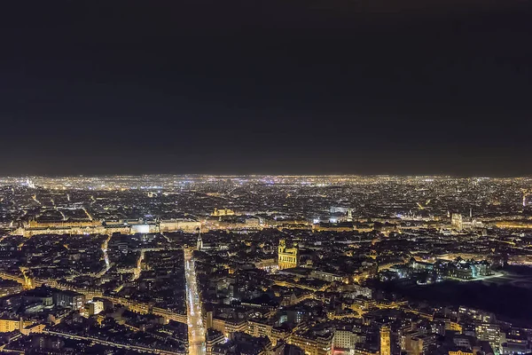 Luftaufnahme Des Pariser Stadtbildes Bei Nacht Mit Der Kathedrale Notre — Stockfoto