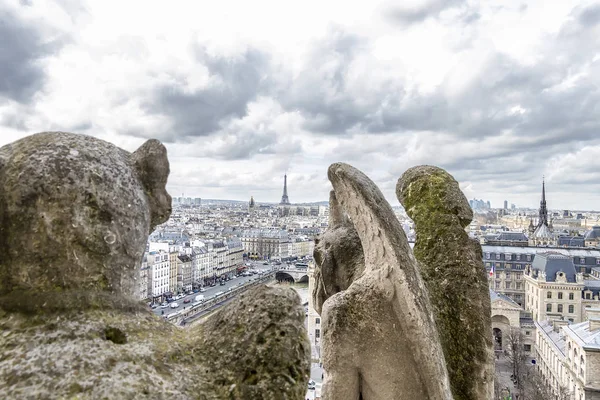 Gargoyles Ser Att Eiffeltornet — Stockfoto