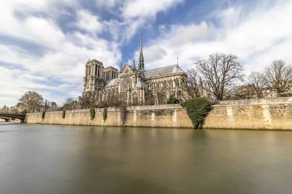 Fotografía Larga Exposición Catedral Notre Dame Desde Río Sena París —  Fotos de Stock