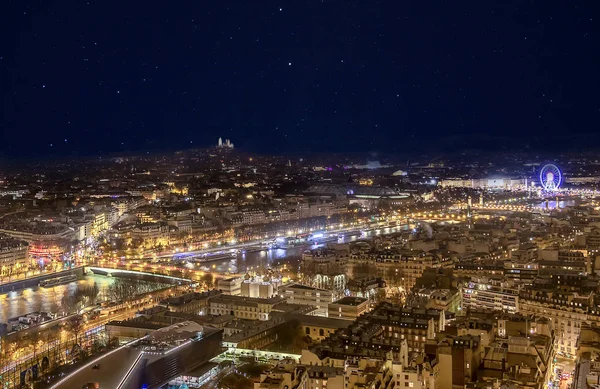 Вид Воздуха Городской Пейзаж Парижа Облачную Дождливую Ночь Рекой Сиена — стоковое фото