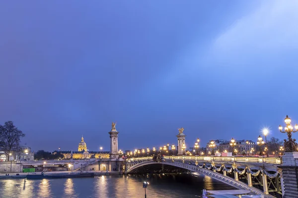 Pôr Sol Paris Com Rio Sena Pont Alexandre Iii — Fotografia de Stock