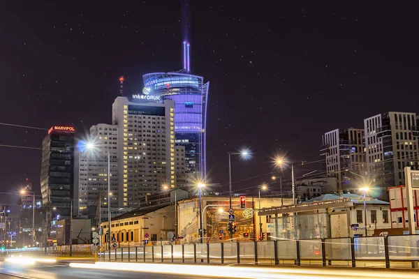 Warszawa Polen Maj 2018 Natt Panorama Över Warszawa Med Nya — Stockfoto