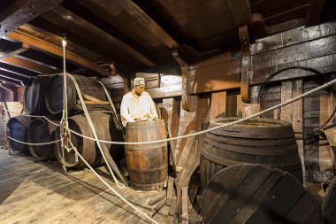 Huelva, İspanya - 19 Kasım 2017: bağlantı noktası Palos de la Frontera köyünde, Huelva, İspanya demirleyen Santa Maria caravel içinde