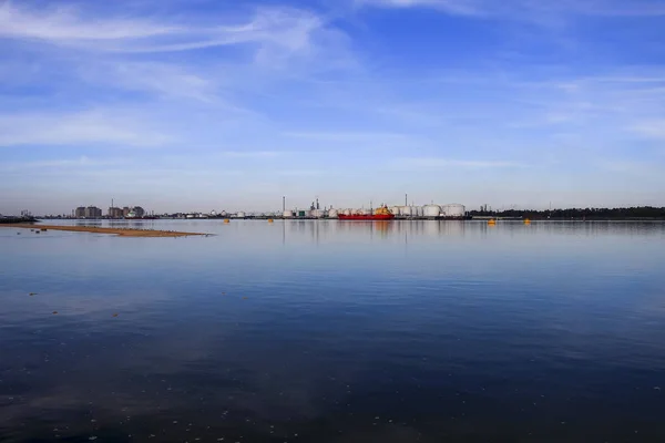 Splendido Paesaggio Del Porto Huelva Con Navi Carico Industrie Chimiche — Foto Stock