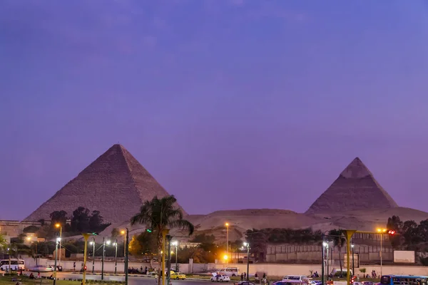 Blick Auf Die Großen Pyramiden Von Giza Bei Sonnenuntergang Von — Stockfoto