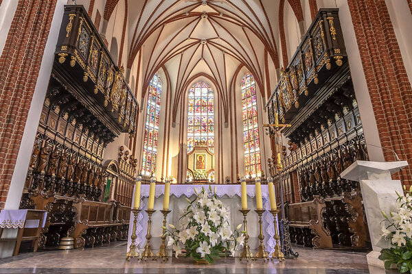 Warsaw, Poland May 30, 2018: Interior of St. John's Archcathedral in Warsaw. Archcathedral Basilica in Warsaw p.w. Martyrdom of Saint John the Baptist. Roman Catholic church in Warsaw's Old Town