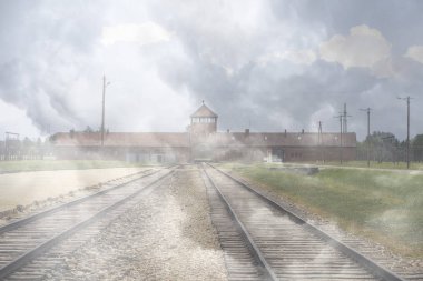 İç Auschwitz II Birkenau toplama ve imha kampı. Ana bina inşa edilmiş ve ikinci Dünya Savaşı sırasında Alman işgalindeki Polonya'da Nazi Almanyası tarafından işletilen