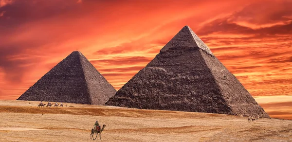 Panorama Zona Con Las Grandes Pirámides Giza Atardecer Increíble Egipto —  Fotos de Stock