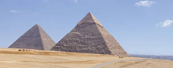 Panorama Della Zona Con Grandi Piramidi Giza Egitto — Foto Stock